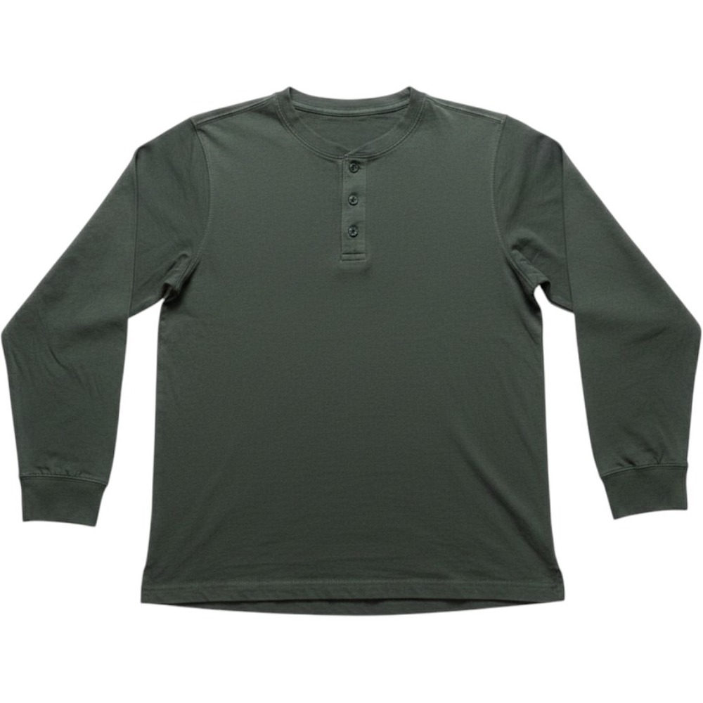 Rugged Trails Shirt Mens 2XL Green Long Sleeve Henley Tagless Cotton Jersey Tee